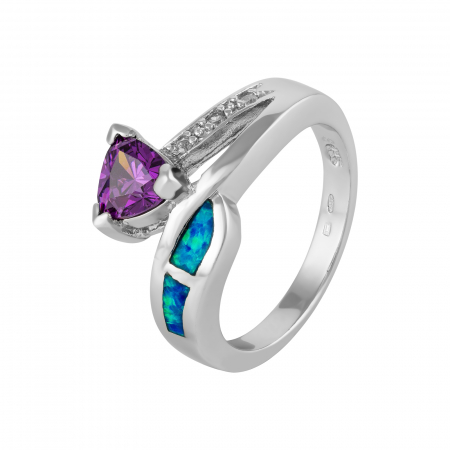 Inele de dama - Inel din argint 925 rodiat, Piatra: opal de laborator , zirconia fatetata si cubic zirconia, Culoare: albastru, mov si transparent , Sonis Silver