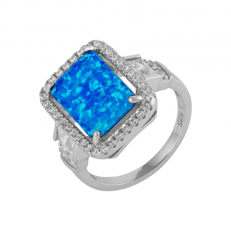 Produse - Inel din argint 925 rodiat , Piatra : opal de laborator si cubic zirconia , Culoare : albastru si transparent , Sonis Silver