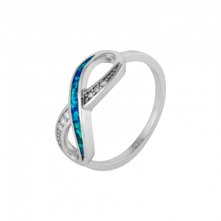 Produse - Inel din argint 925 rodiat , Piatra: opal de laborator si cubic zirconia, Culoare: albastru si transparent, Sonis Silver