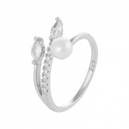 Inele de dama - Inel reglabil  din argint 925 rodiat ,  Piatra:zirconia fatetata , perla de laborator si cubic zirconia , Culoare : alb si transparent ,Sonis Silver