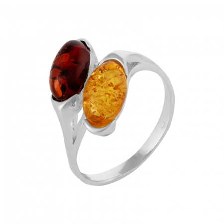 Inele de dama - Inel din argint 925 , Piatra: chihlimbar, Culoare : galben si maro cognac, Sonis Silver