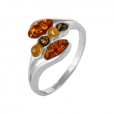 Inele de dama - Inel din argint 925, Piatra: chihlimbar natural, Culoare: maro cognac, galben si verde, Sonis Silver