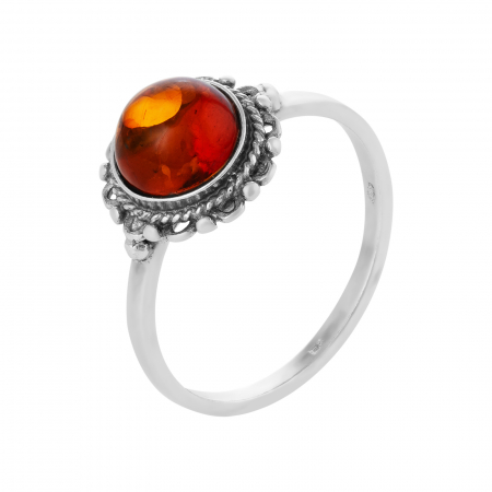 Inele de dama - Inel din argint 925 vintage, Piatra: chihlimbar natural, Culoare: maro cognac, Sonis Silver