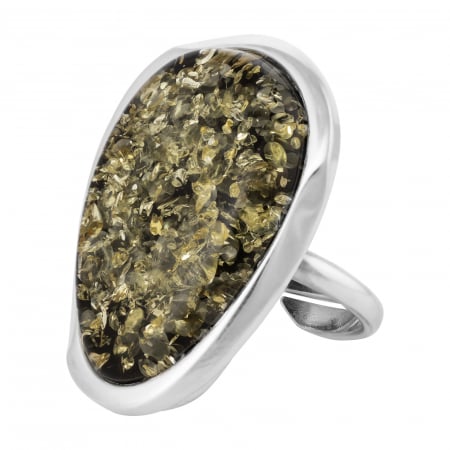 Inele de dama - Inel reglabil din argint 925, Piatra: chihlimbar natural, Culoare: verde, Sonis Silver