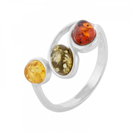 Produse - Inel reglabil din argint 925, Piatra : chihlimbar natural, Culoare : verde, maro cognac si galben, Sonis Silver
