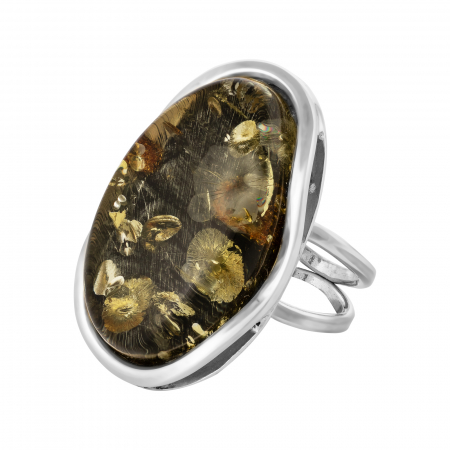 Inele de dama - Inel reglabil, din argint 925 , Piatra : chihlimbar natural, Culoare :  verde, Sonis Silver