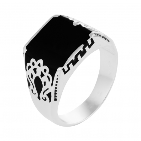 Inele de barbati - Inel din argint 925 rodiat, Piatra: email, Culoare: negru, Sonis Silver,