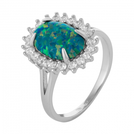 Inele de dama - Inel din argint 925, Piatra: opal japonez si cubic zirconia, Culoare: verde cu insertii,
