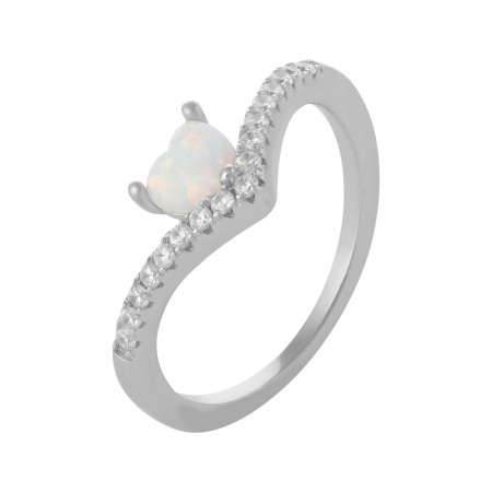 Inele de dama - Inel din argint 925 rodiat , Piatra: opal de laborator  si cubic zirconia, Culoare: alb si transparent,