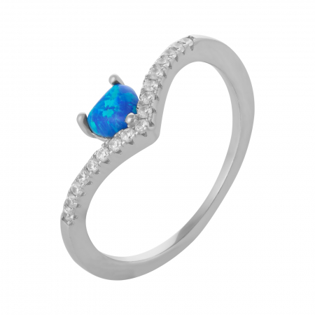 Inele de dama - Inel din argint 925, Piatra: opal de laborator si cubic zirconia, Culoare: albastru si transparent, Sonis Silver