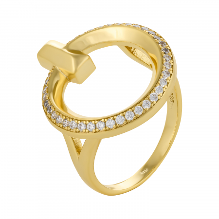 Inele de dama - Inel din argint 925 placat cu aur de 14 kt, Piatra: cubic zirconia, Culoare: transparenta,
