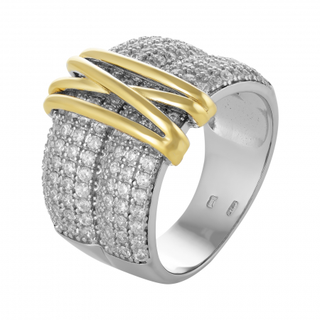 Inele de dama - Inel din argint 925 , placat cu aur de 14 kt, Piatra : zirconia fatetata si cubic zirconia , Culoare : transparenta