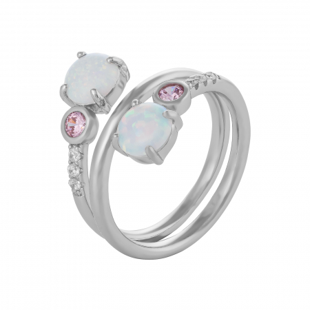Inele de dama - Inel din argint 925 rodiat, Piatra: opal de laborator, cubic zirconia si zirconia fatetata, Culoare: multicolor ,