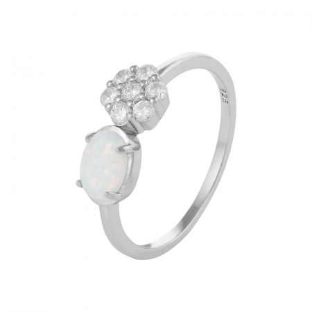 Inele de dama - Inel din argint 925 rodiat, Piatra: opal de laborator si cubic zirconia , Culoare: alb, Sonis Silver
