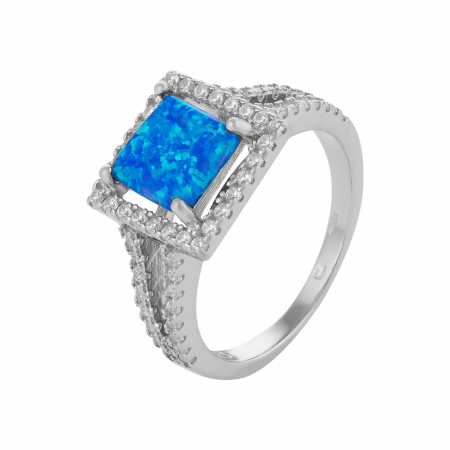 INELE - Inel din argint 925 rodiat, Piatra: opal de laborator si cubic zirconia  ,Culoare: albastru si transparent, Sonis Silver