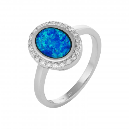 Inele de dama - Inel din argint 925 rodiat, Piatra: opal de laborator si cubic zirconia  , Culoare: albastru si transparent , Sonis Silver