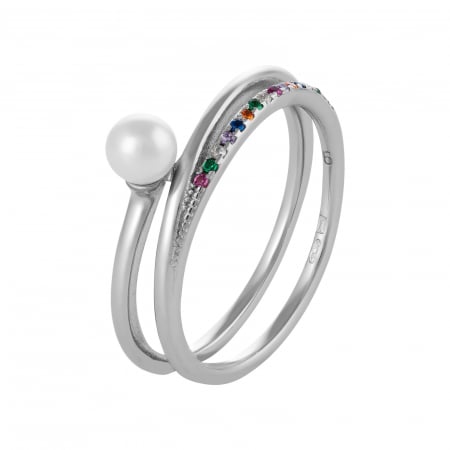 Inele de dama - Inel din argint 925 rodiat,Piatra : perla de laborator si zirconia fatetata , Culoare: multicolor,