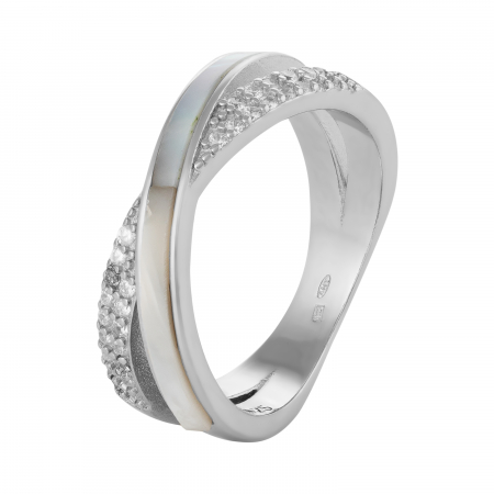 Inele de dama - Inel  din argint 925 rodiat, Piatra : sidef si cubic zirconia, Culoare: sidef si transparent ,