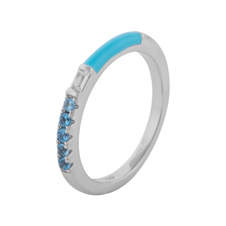 Inele de dama - Inel din argint 925 rodiat, Piatra: zirconia fatetata, cubic zirconia si email, Culoare: albastru si transparent, Sonis Silver