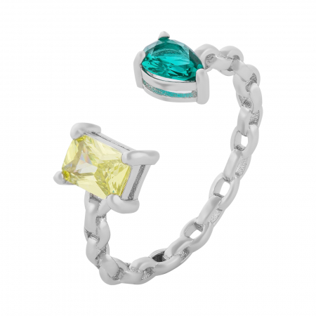 Produse - Inel reglabil din argint 925 rodiat, Piatra:  zirconia fatetata, Culoare: verde si galben, Sonis Silver