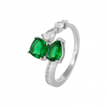 Inele de dama - Inel din argint 925 rodiat, Piatra: zirconia fatetata , Culoare: verde si transparent, Sonis Silver