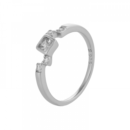 Inele de dama - Inel din argint 925 rodiat, Piatra: zirconia fatetata si cubic zirconia, Culoare: transparenta,