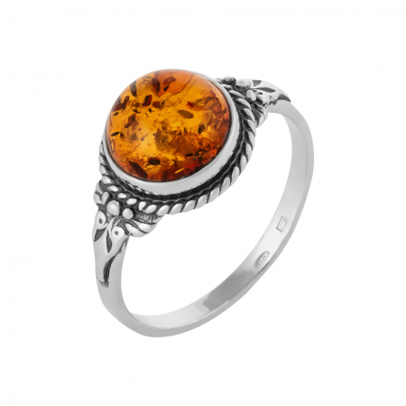 Inele de dama - Inel din argint 925 vintage, Piatra : chihlimbar natural, Culoare : maro cognac, Sonis Silver