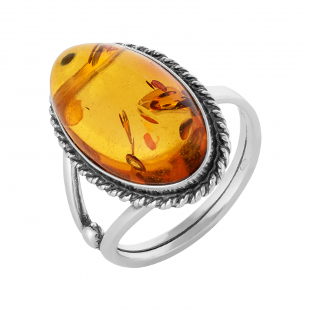 Inele de dama - Inel reglabil ,din argint 925, Piatra: chihlimbar natural, Culoare: maro cognac, Sonis Silver