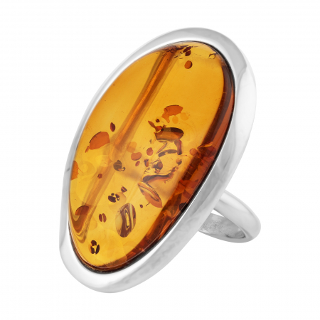 Inele de dama - Inel reglabil, din argint 925, Piatra: chihlimbar natural, Culoare: maro cognac, Sonis Silver