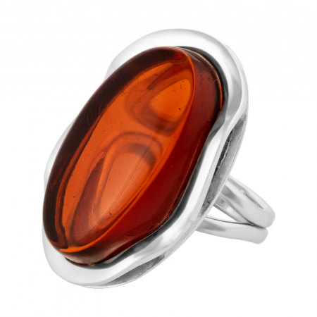 Inele de dama - Inel reglabil din argint 925, Piatra: chihlimbar natural, Culoare: maro cognac,Sonis Silver