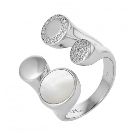 Inele de dama - Inel reglabil, din argint 925 rodiat, Piatra : sidef si cubic zirconia, Culoare: sidef si transparent , Sonis Silver