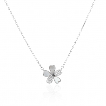 LANTURI CU PANDANTIV - Lant cu pandantiv  din argint 925 rodiat , Piatra : sidef si cubic zirconia , Culoare : sidef si transparent ,