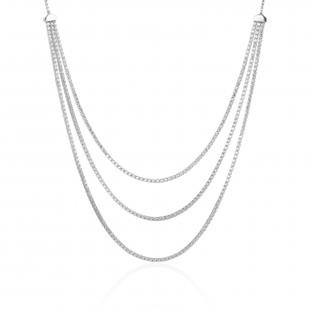 Lanturi pentru EA - Lant tip "Tennis", cu trei siruri din argint 925 rodiat ,Piatra : cubic zirconia , Culoare : transparenta , Sonis Silver