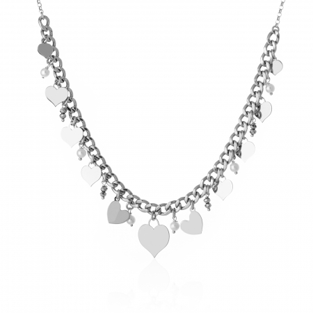 Produse - Lant din argint 925 rodiat, Piatra: perla de laborator,  Culoare: alb, Sonis Silver