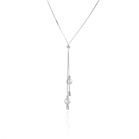 LANTURI CU PANDANTIV - Lant din argint 925 rodiat , Piatra : perla de laborator , Culoare : alb