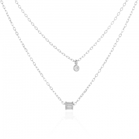 LANTURI CU PANDANTIV - Lant dublu ,  cu pandantiv din argint 925 rodiat  , Piatra : cubic zirconia , Culoare : transparenta ,