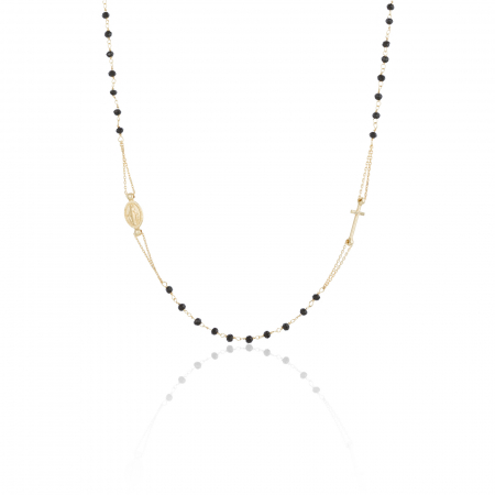 Lant  tip '' rozariu " din argint 925, placat cu aur de 14 kt,  Piatra : onix , Culoare : negru , Sonis Silver [0]