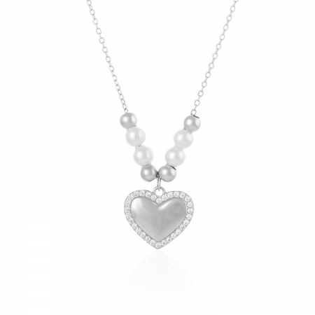 Produse - Lant din argint 925 rodiat, Piatra : perla de laborator si cubic zirconia , Culoare : alb si transparent , Sonis Silver