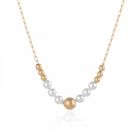Lanturi pentru EA - Lant  din argint 925 placat cu aur de 14 kt, Piatra: perla de laborator, Culoare: alb, Sonis Silver