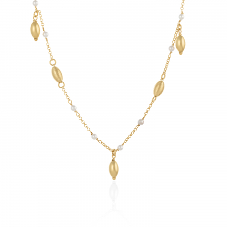Lanturi pentru EA - Lant din argint 925 placat cu aur de 14 kt, Piatra: perla de laborator, Culoare: alb, Sonis Silver