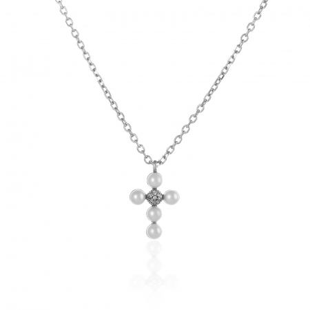 LANTURI CU PANDANTIV - Lant din argint 925 rodiat , Piatra : cubic zirconia si perla de laborator, Culoare :  alb si transparent , Sonis Silver