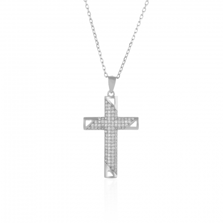 LANTURI CU PANDANTIV - Lant din argint 925 rodiat , Piatra : cubic zirconia , Culoare : transparent ,