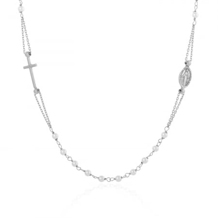 LANTURI TIP ROZARIU - Lant tip" rozariu "din argint 925 rodiatPiatra : perla de laborator  Culoare : alb