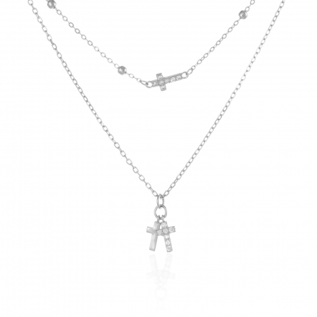 LANTURI CU PANDANTIV - Lant dublu din argint 925 rodiat ,  Piatra : cubic zirconia , Culoare : transparenta ,Sonis Silver