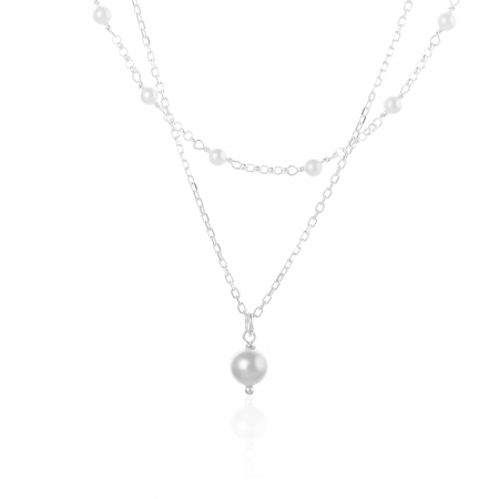Produse - Lant din argint 925, Piatra : perla de laborator , Culoare : alb, Sonis Silver
