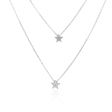 LANTURI CU PANDANTIV - Lant  dublu  cu pandantiv din argint 925 rodiat , Piatra ; cubic zirconia , Culoare : transparenta, Sonis Silver