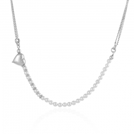 LANTURI CU PANDANTIV - Lant dublu din argint 925,  Piatra : perla de laborator , Culoare : alb,