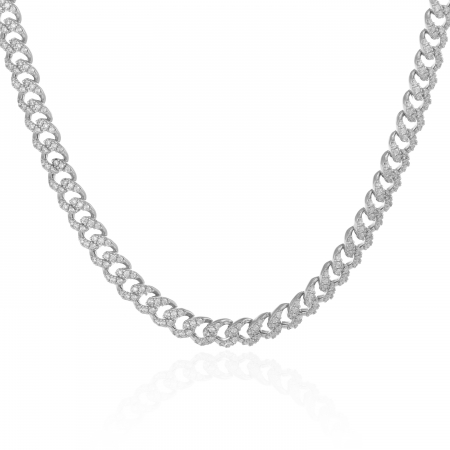 Lanturi pentru EA - Lant tip "Cuban " din argint 925 rodiat ,Piatra : cubic zirconia , Culoare : transparenta ,Sonis Silver