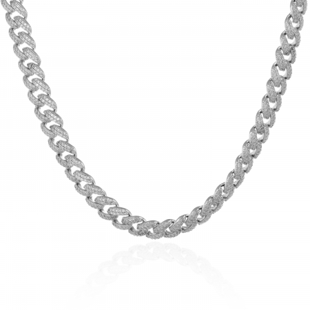 Lanturi pentru EL - Lant tip "Cuban " din argint 925 rodiat ,Piatra : cubic zirconia , Culoare : transparenta ,Sonis Silver
