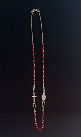 Lant tip " Rozariu " din argint 925 rodiat  Piatra : coral  Culoare : rosu [1]